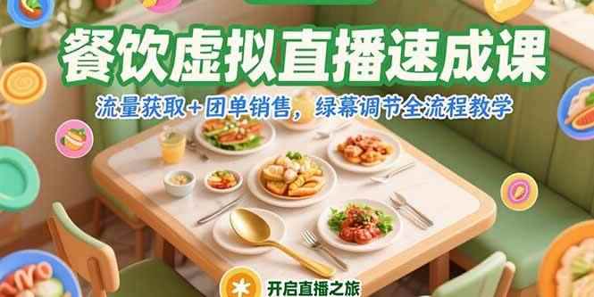 （15293期）餐饮虚拟直播速成课，流量获取+团单销售，绿幕调节全流程教学-咩咩网络