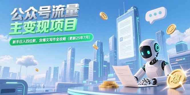 （15340期）公众号流量主变现项目，新手日入四位数，含爆文写作全攻略(更新25年7月)-咩咩网络