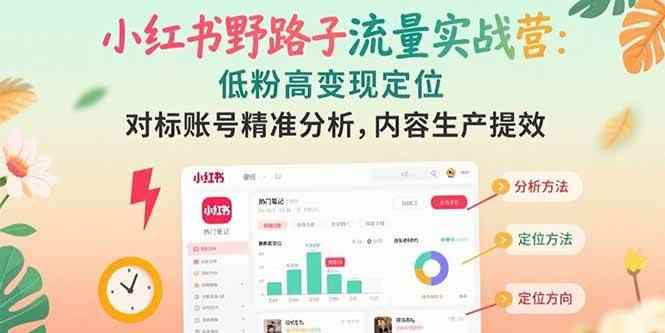 （15423期）小红书野路子流量实战营：低粉高变现定位 对标账号精准分析 内容生产提效-咩咩网络