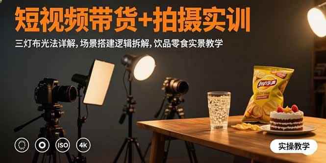 （15540期）短视频带货+拍摄实训：三灯布光法详解,场景搭建逻辑拆解,饮品零食实景教学-咩咩网络
