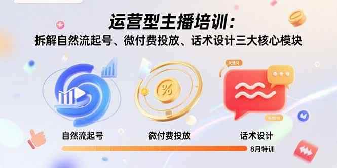 （15654期）运营型主播培训：拆解自然流起号、微付费投放、话术设计三大核心模块-8月-咩咩网络